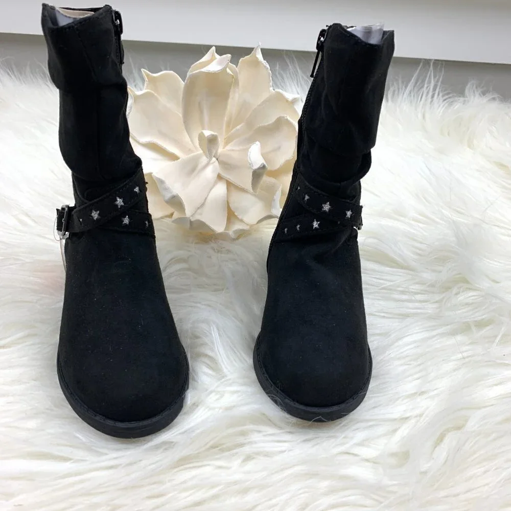 Faux Suede Girl's Riding Boots With Star Accents New With Tags